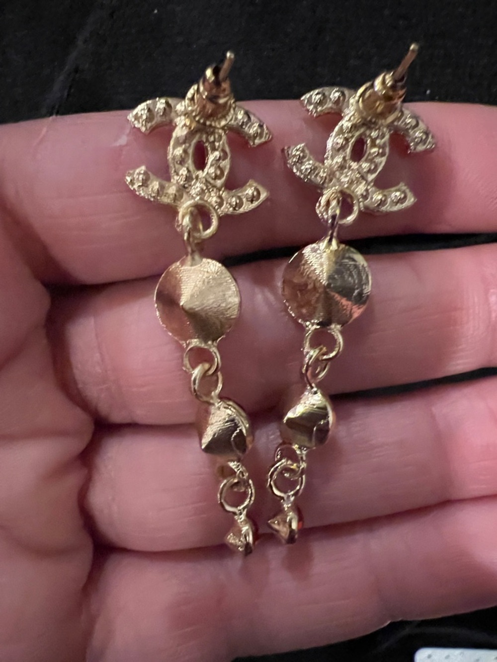 CHANEL Red Crystal Logo Drop Earrings - Gold Tone - Picture 7 of 13